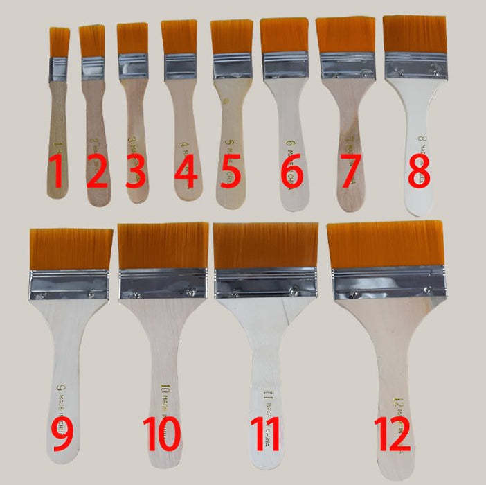 12-Piece Nylon Paint Brush Set with Wooden Handles Raw wood color