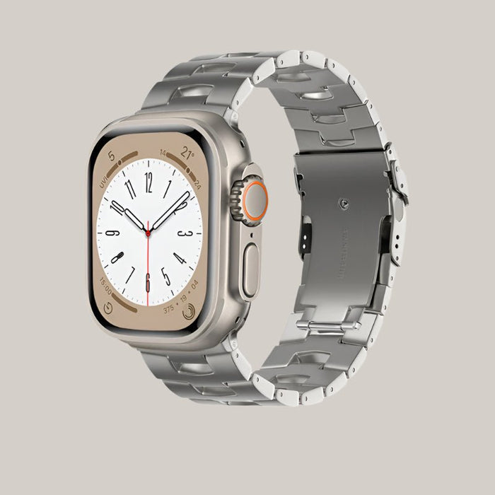 Titanium Watch Band with Double Safety Clasp Silver