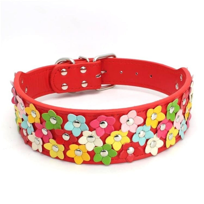 Three-Row Floral Collar for Large Dogs Red