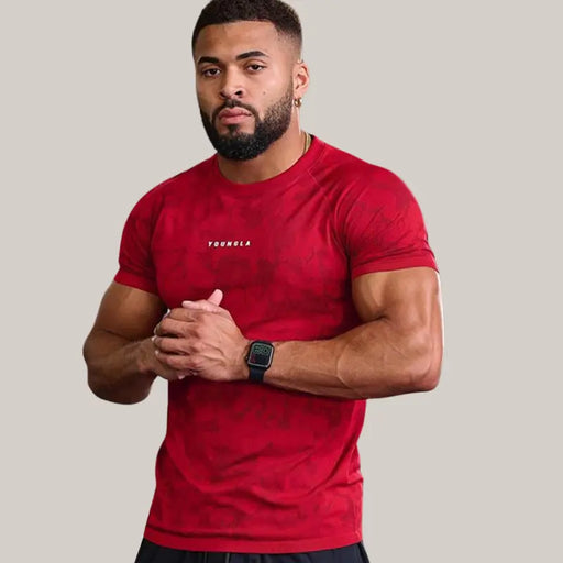Sports T-shirt Men Red Camouflage