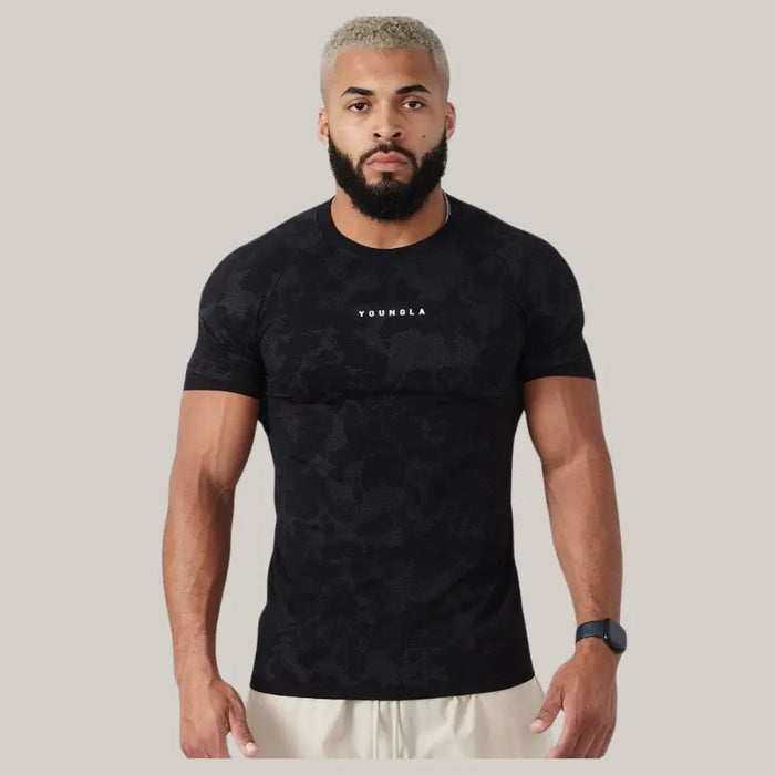 Sports T-shirt Men Black Camouflage