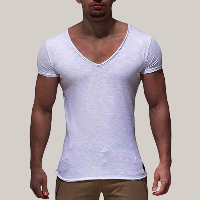 V Neck Short Sleeve Men t Shirt White