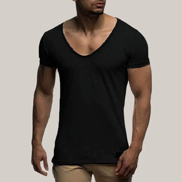 V Neck Short Sleeve Men t Shirt Black