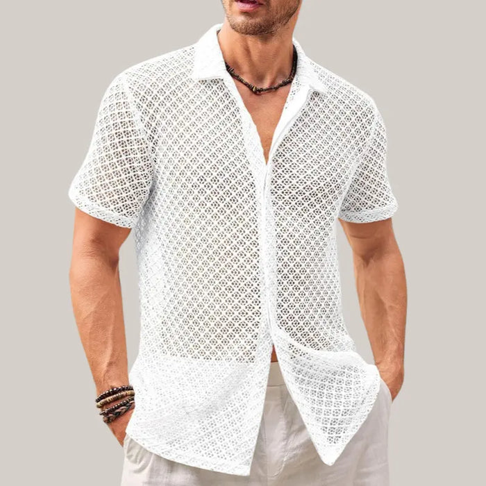 Summer Mesh Short Sleeve Shirt White