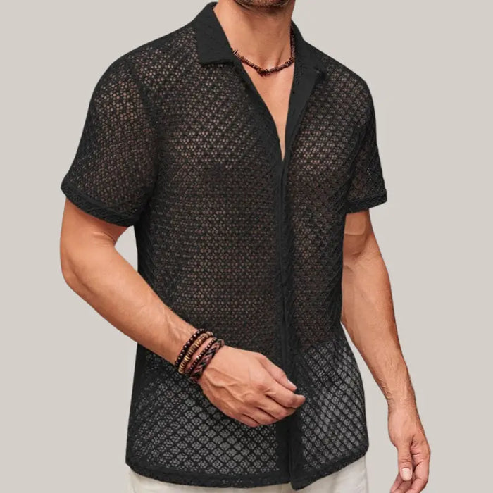 Summer Mesh Short Sleeve Shirt Black