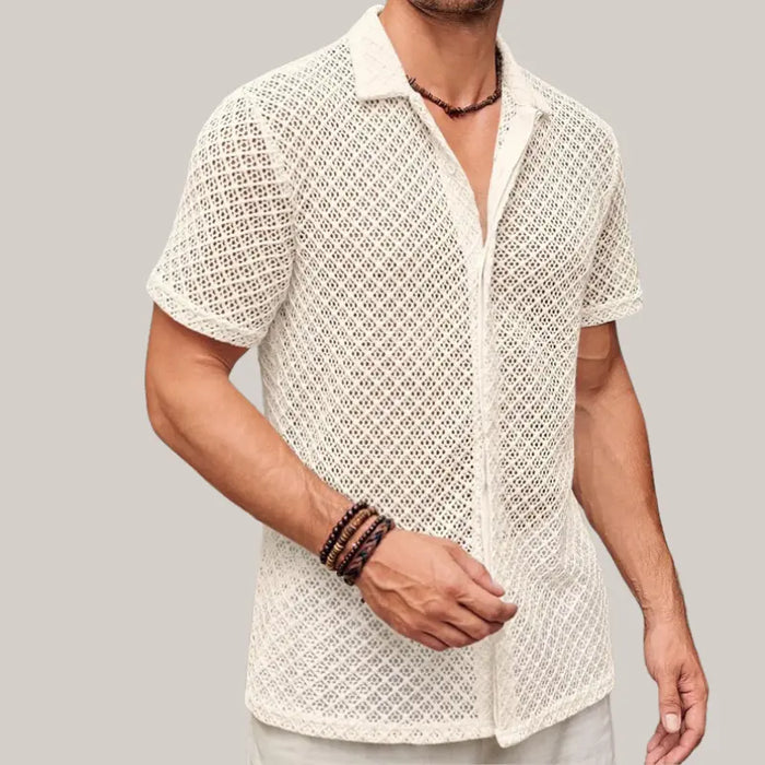 Summer Mesh Short Sleeve Shirt Beige