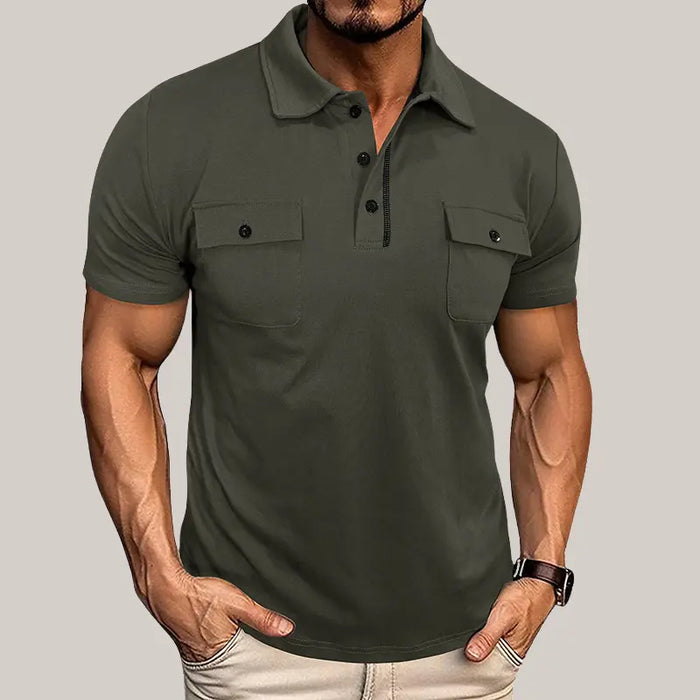 Summer Lapel Button Polo Shirt Army Green