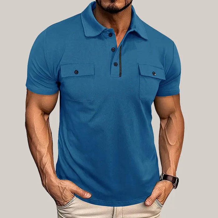 Summer Lapel Button Polo Shirt Blue