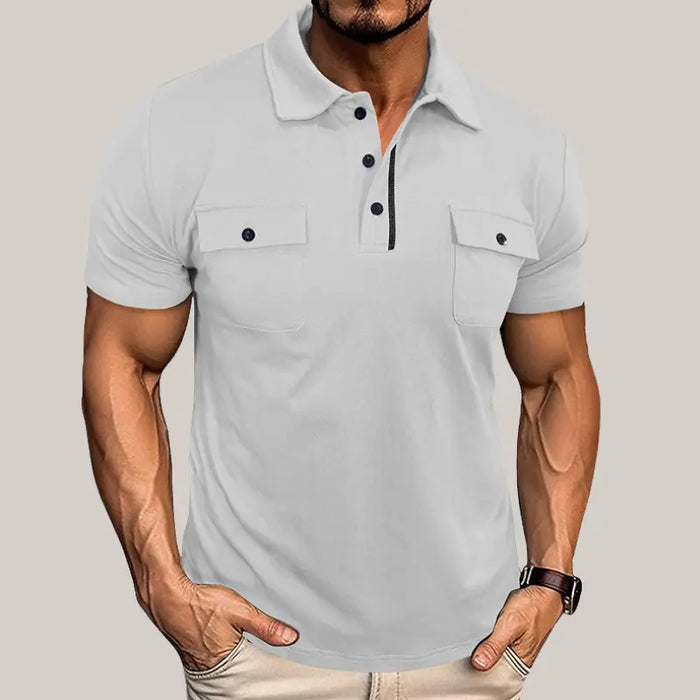 Summer Lapel Button Polo Shirt White