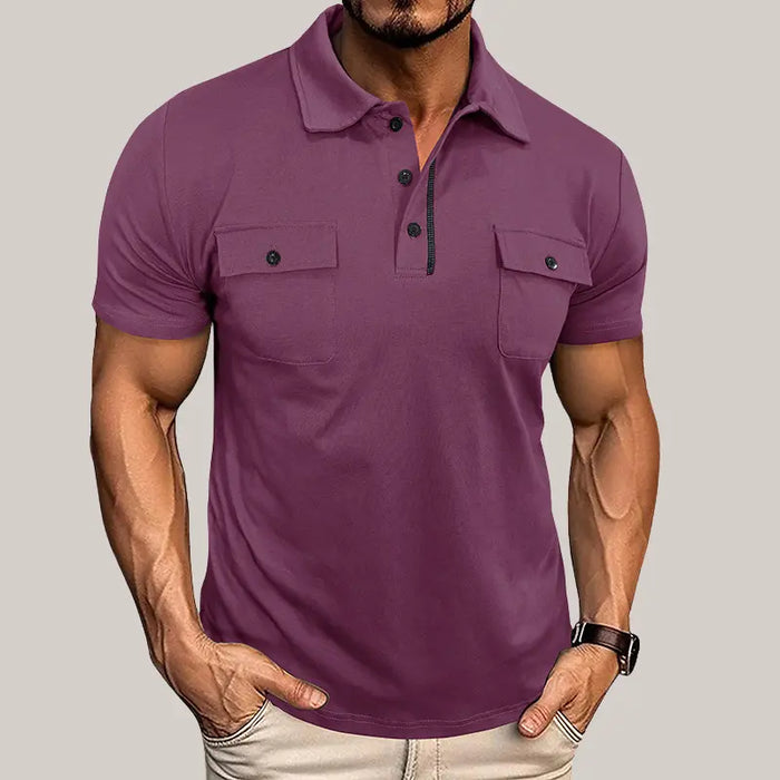 Summer Lapel Button Polo Shirt Purplish Red