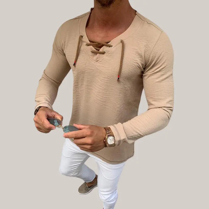 Solid Color Short-Sleeved T-Shirt Khaki Long sleeve