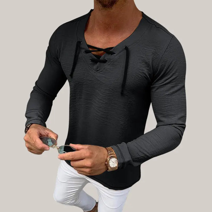 Solid Color Short-Sleeved T-Shirt Black Long sleeve