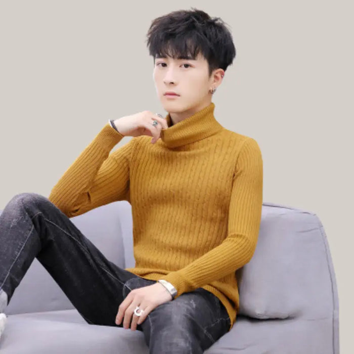 High Neck Bottoming T-shirt Sweater Men Yellow