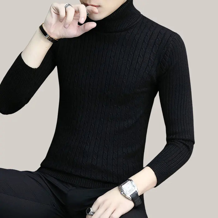 High Neck Bottoming T-shirt Sweater Men Black