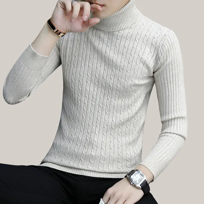 High Neck Bottoming T-shirt Sweater Men Beige