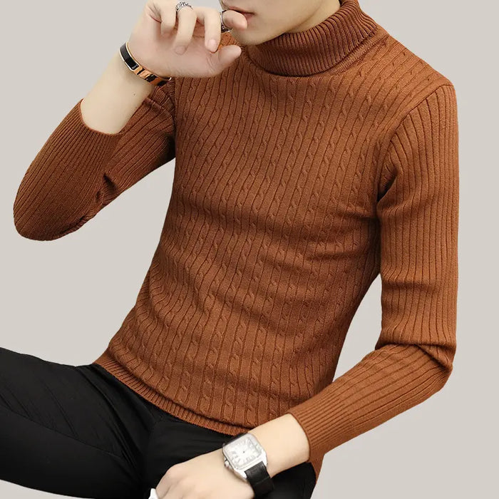 High Neck Bottoming T-shirt Sweater Men Caramel