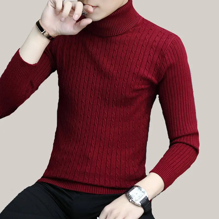 High Neck Bottoming T-shirt Sweater Men Wine Red