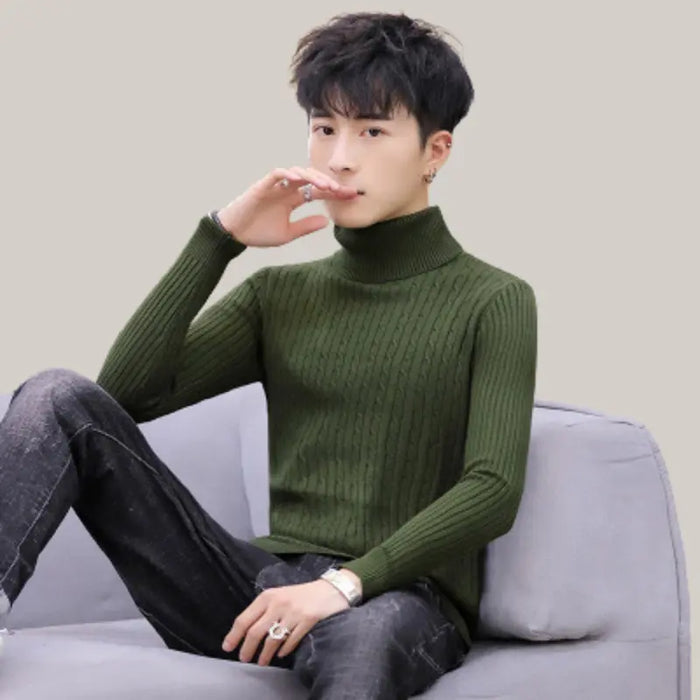 High Neck Bottoming T-shirt Sweater Men Green