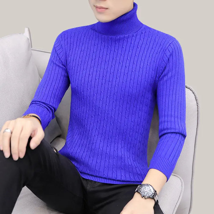 High Neck Bottoming T-shirt Sweater Men Navy Blue