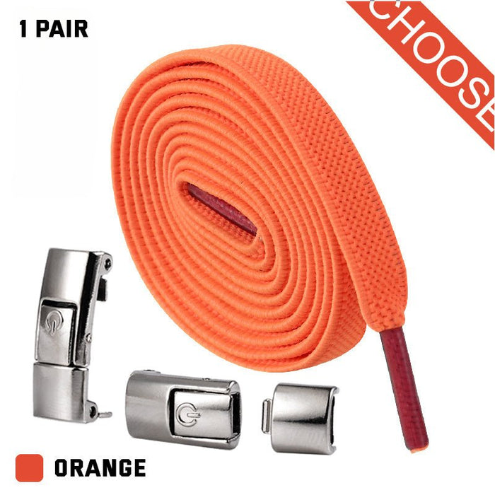 Press Lock Shoelaces Without Ties Elastic Laces Sneaker 8MM Widened Flat No Tie Shoe Laces Kids Shoelace For Shoes Orange