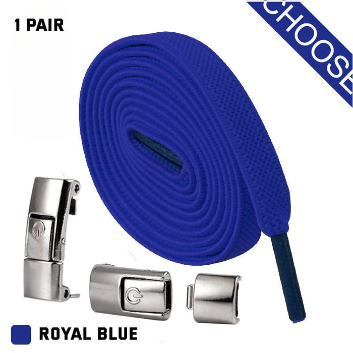 Press Lock Shoelaces Without Ties Elastic Laces Sneaker 8MM Widened Flat No Tie Shoe Laces Kids Shoelace For Shoes ROYAL BLUE