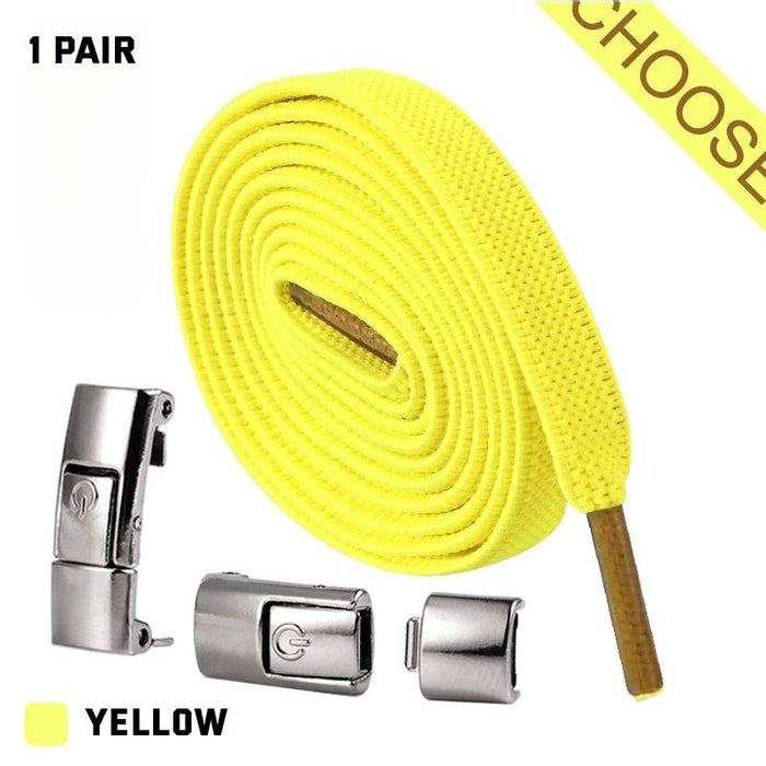 Press Lock Shoelaces Without Ties Elastic Laces Sneaker 8MM Widened Flat No Tie Shoe Laces Kids Shoelace For Shoes Yellow