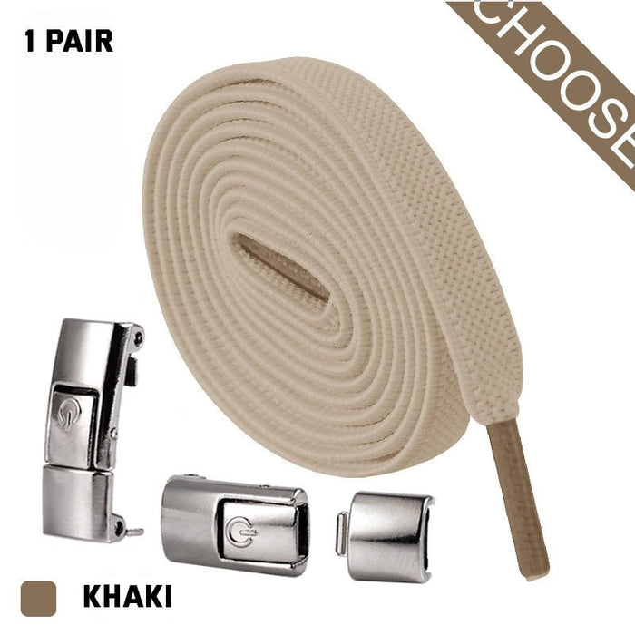 Press Lock Shoelaces Without Ties Elastic Laces Sneaker 8MM Widened Flat No Tie Shoe Laces Kids Shoelace For Shoes Khaki