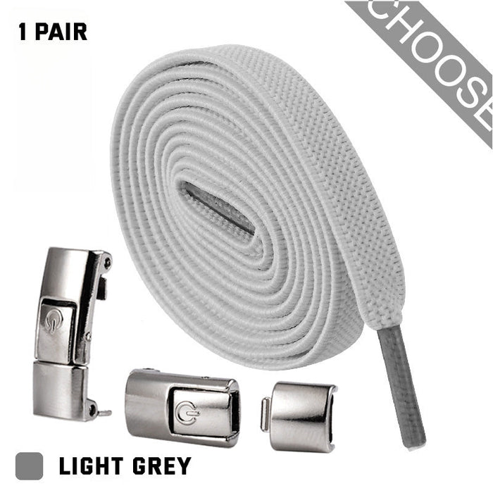 Press Lock Shoelaces Without Ties Elastic Laces Sneaker 8MM Widened Flat No Tie Shoe Laces Kids Shoelace For Shoes Light Grey