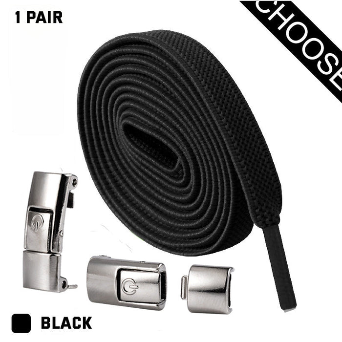 Press Lock Shoelaces Without Ties Elastic Laces Sneaker 8MM Widened Flat No Tie Shoe Laces Kids Shoelace For Shoes Black