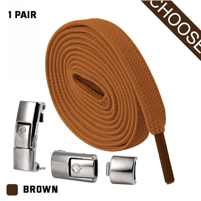 Press Lock Shoelaces Without Ties Elastic Laces Sneaker 8MM Widened Flat No Tie Shoe Laces Kids Shoelace For Shoes Brown