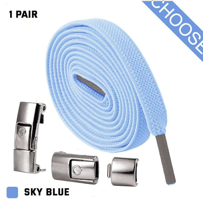 Press Lock Shoelaces Without Ties Elastic Laces Sneaker 8MM Widened Flat No Tie Shoe Laces Kids Shoelace For Shoes Sky Blue