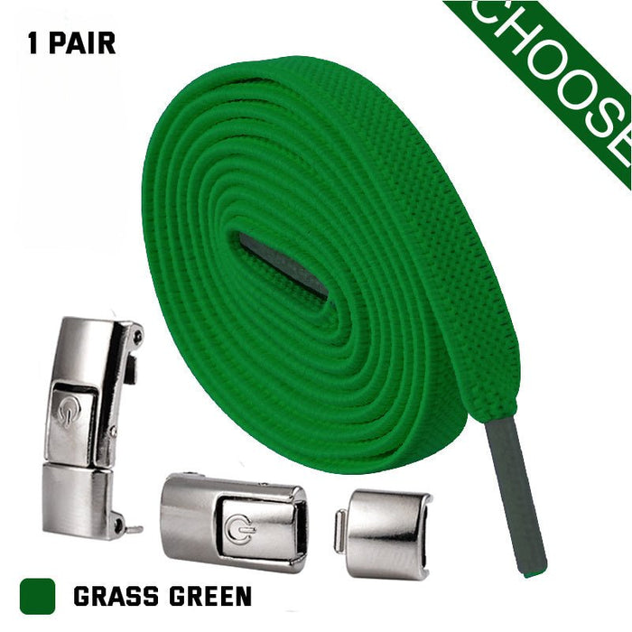 Press Lock Shoelaces Without Ties Elastic Laces Sneaker 8MM Widened Flat No Tie Shoe Laces Kids Shoelace For Shoes GRASS GREEN