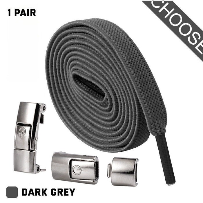 Press Lock Shoelaces Without Ties Elastic Laces Sneaker 8MM Widened Flat No Tie Shoe Laces Kids Shoelace For Shoes Dark Grey