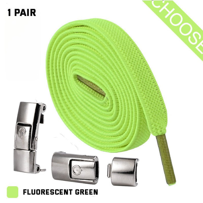 Press Lock Shoelaces Without Ties Elastic Laces Sneaker 8MM Widened Flat No Tie Shoe Laces Kids Shoelace For Shoes FLUORESCENT GREEN