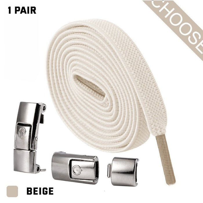 Press Lock Shoelaces Without Ties Elastic Laces Sneaker 8MM Widened Flat No Tie Shoe Laces Kids Shoelace For Shoes Beige