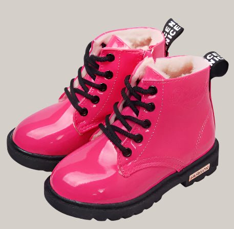 PU Leather Waterproof Martin Boots For Kids Pink
