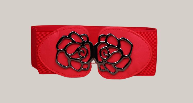 Elastic Belt with Rose Buckle Red 60to80