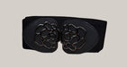 Elastic Belt with Rose Buckle Black 60to80