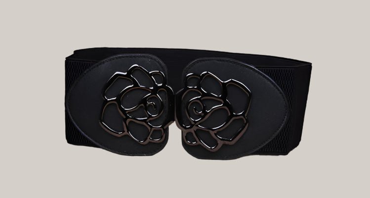 Elastic Belt with Rose Buckle Black 60to80