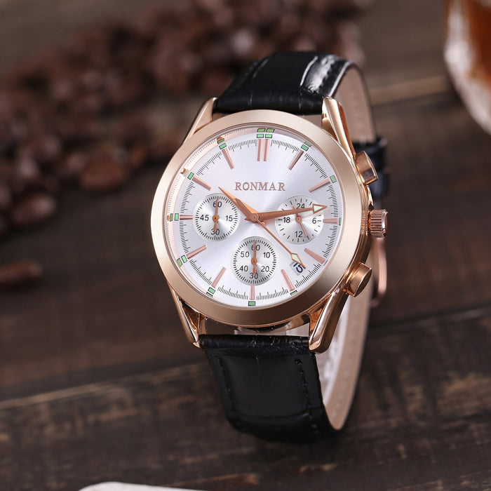 Six-Pin Leather Quartz Watch
