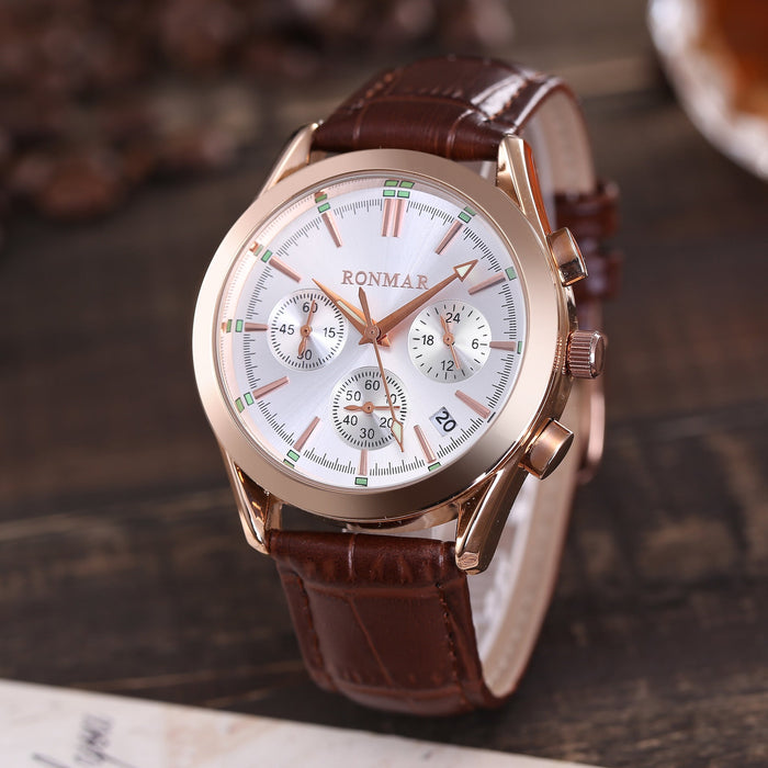 Six-Pin Leather Quartz Watch