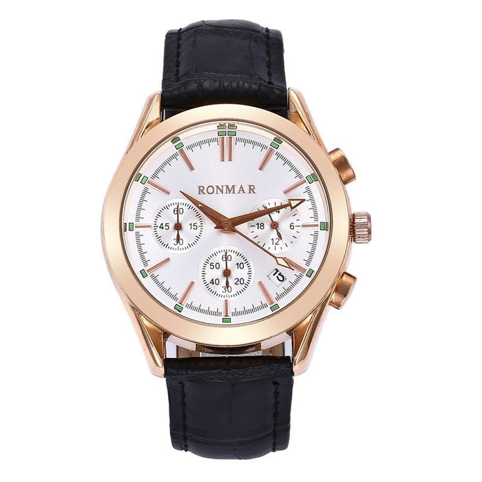 Six-Pin Leather Quartz Watch