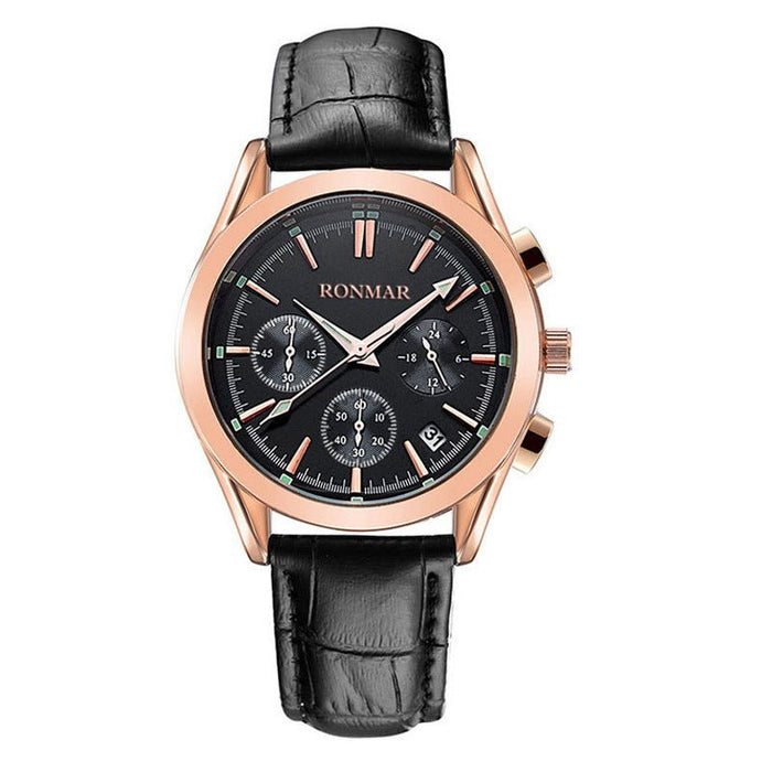 Six-Pin Leather Quartz Watch