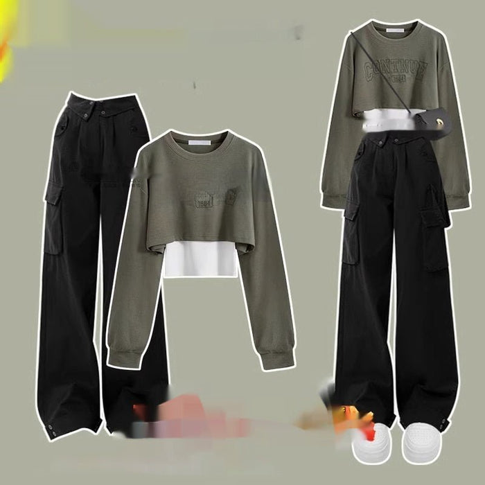 Small Suit Sweater For Women's Green Hoody Vest Two Pieces
