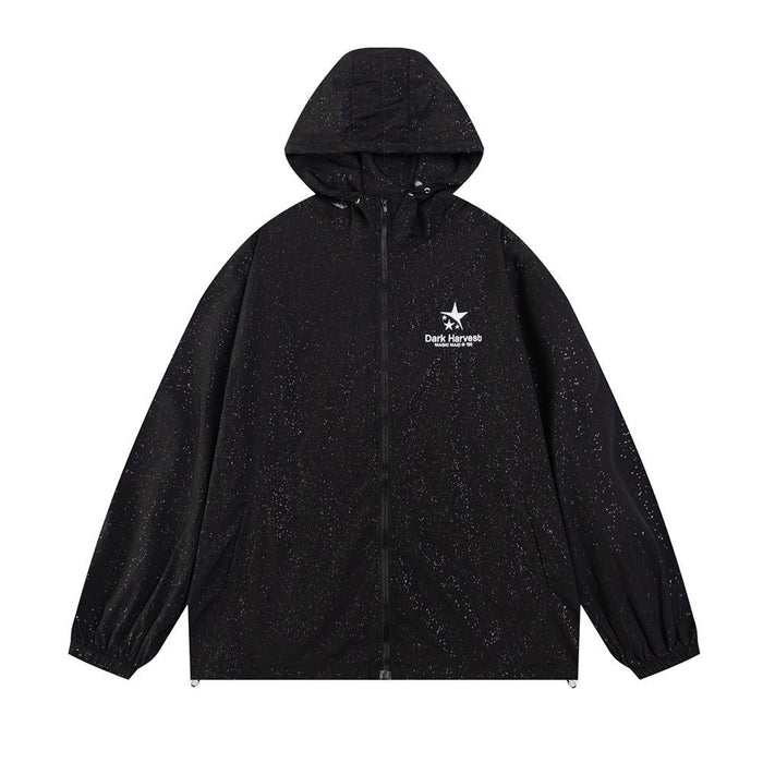 Starry Embroidered Letters Men Clothing Black