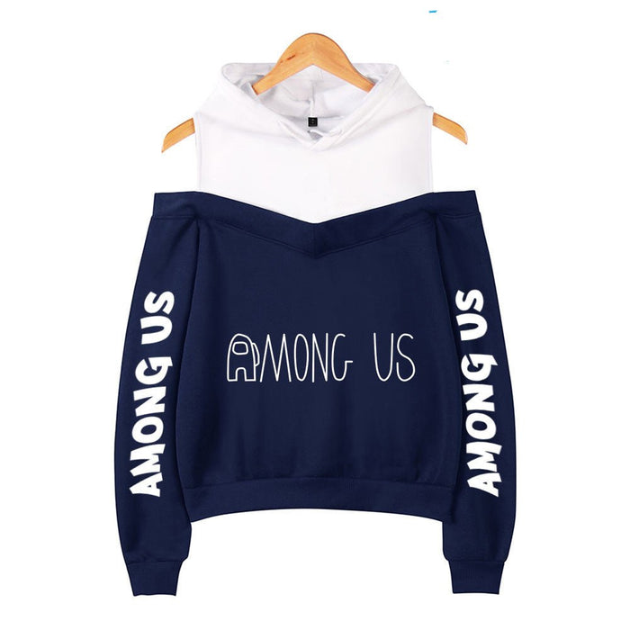 Strapless Long-Sleeved Hooded Sweater Navy Blue