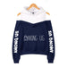 Strapless Long-Sleeved Hooded Sweater Navy Blue