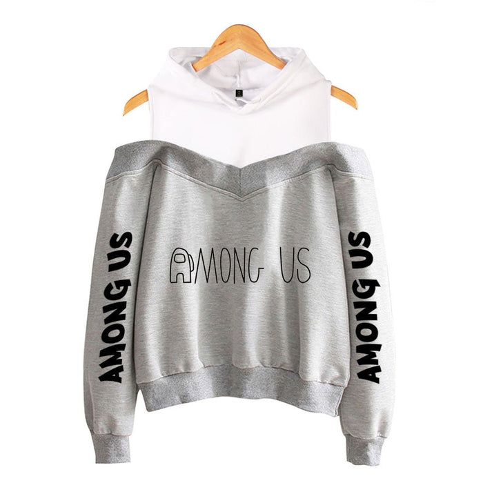 Strapless Long-Sleeved Hooded Sweater Grey