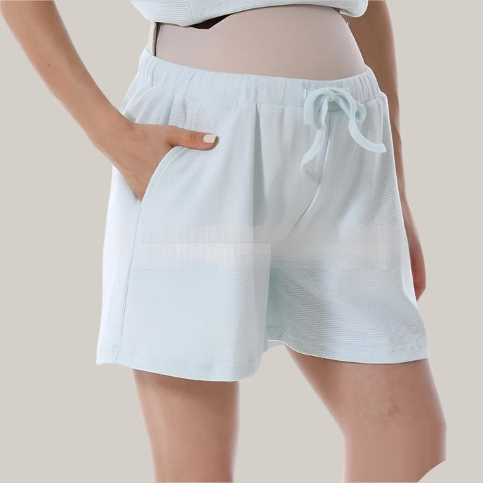 Women's Waffle-Knit Maternity Shorts Set Light Blue Pants