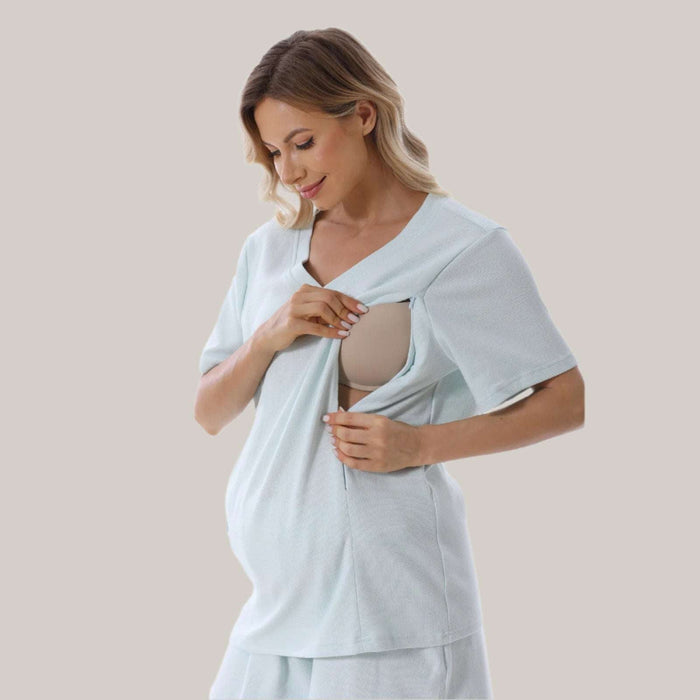 Women's Waffle-Knit Maternity Shorts Set
